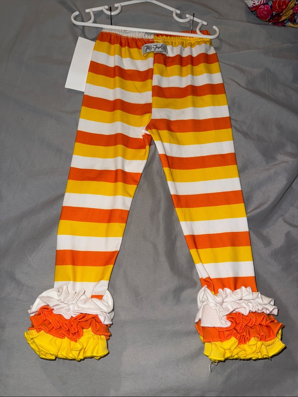 Striped Ruffle Leggings in Orange, Yellow & White